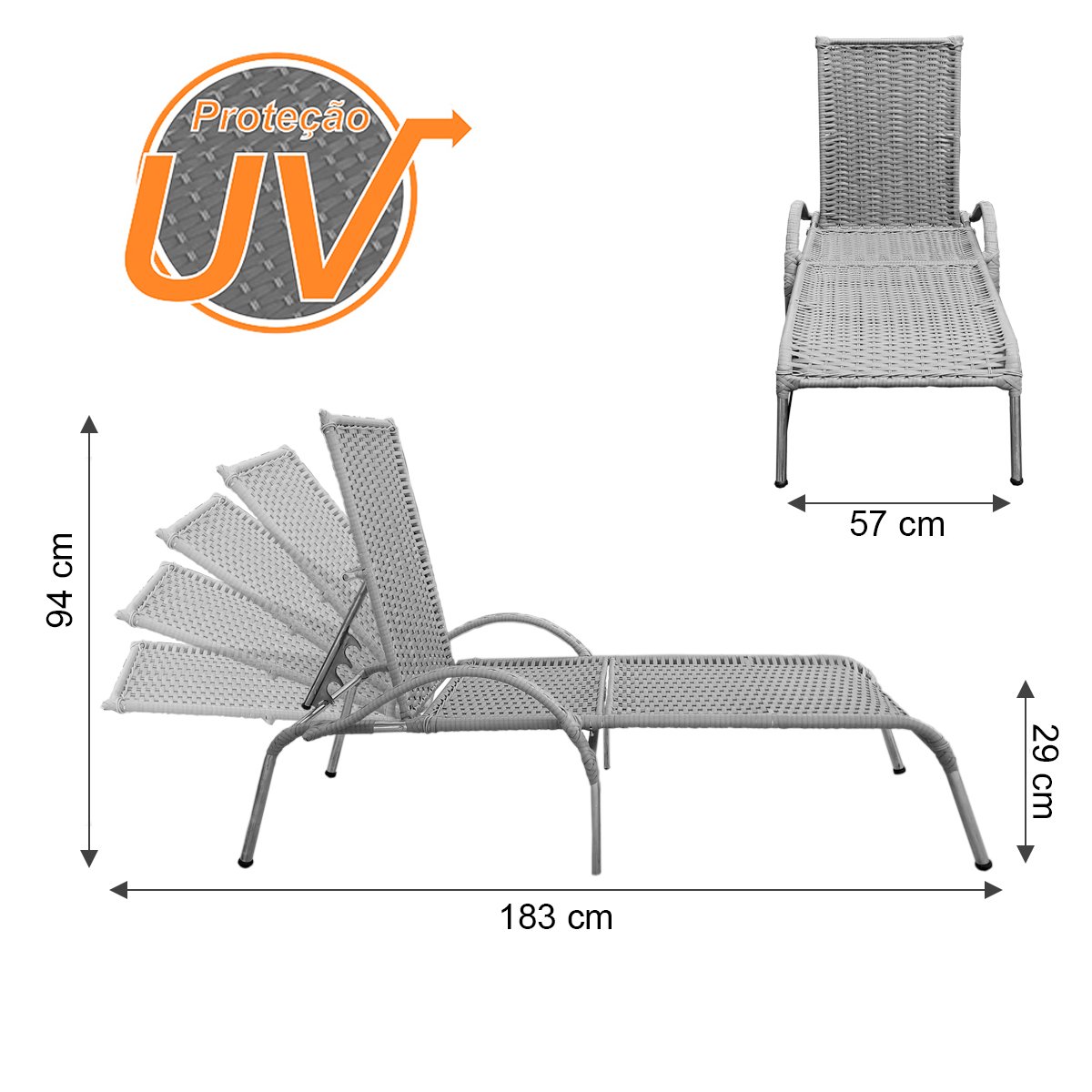 Kit 2 Espreguiçadeiras Piscina Reclinável Alumínio Fibra Sintética Julia Fendi com Mesa de Centro - 5