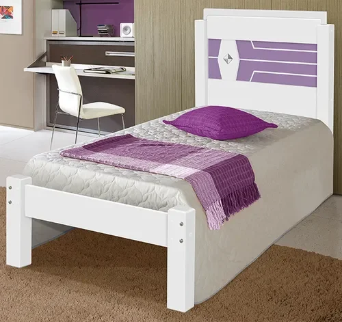 Ver imagem 2 de Cama Solteiro Livia 100% Mdf e Estrado 100% Madeira Carmolar Branco/Lilas