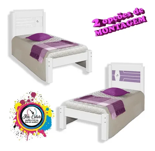 Ver imagem 1 de Cama Solteiro Livia 100% Mdf e Estrado 100% Madeira Carmolar Branco/Lilas