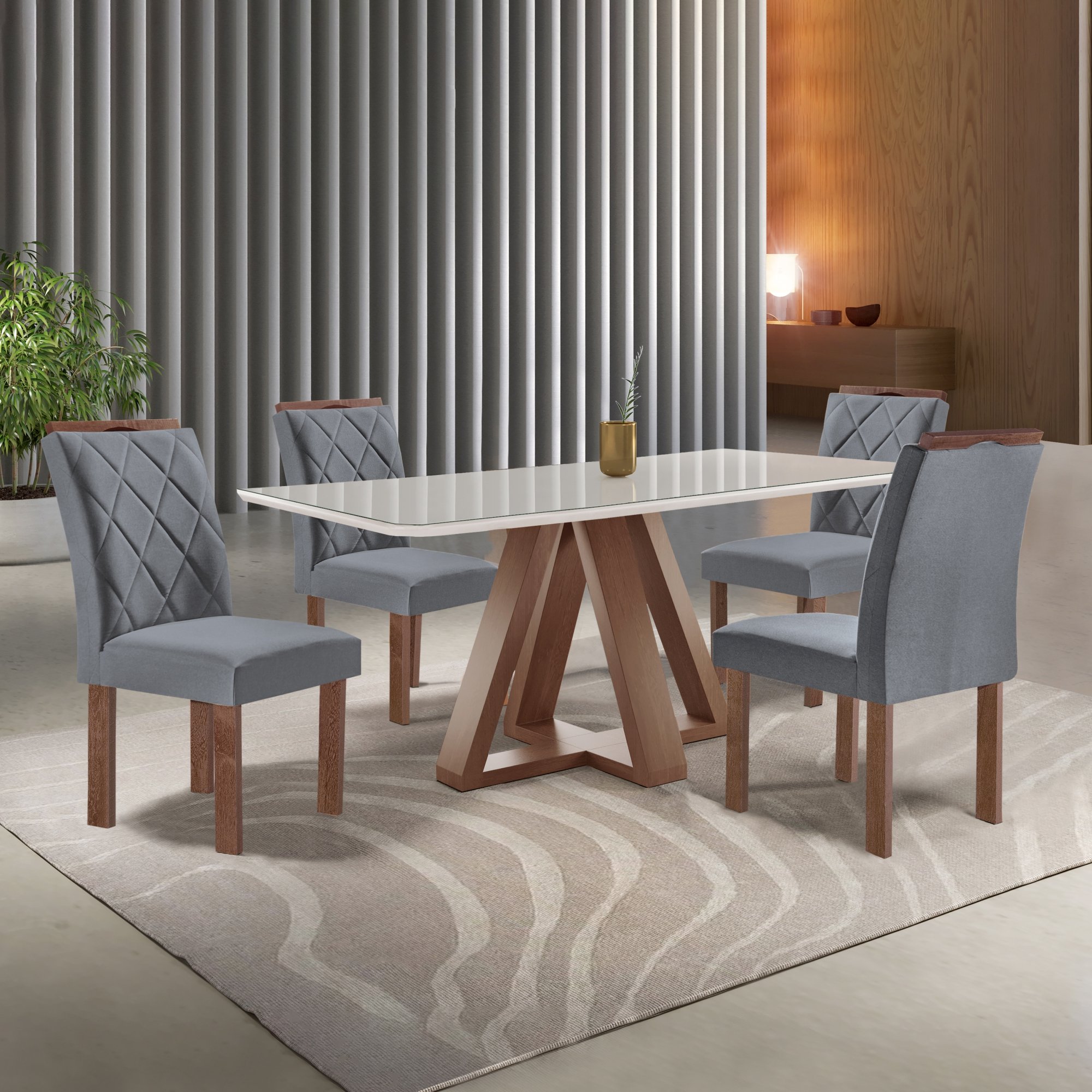 Conjunto Mesa Tampo Smart Plus Kyra 120cmx90cm 4 Cadeiras Arthus