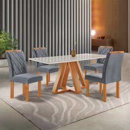 Conjunto Mesa Tampo Smart Plus Kyra 120cmx90cm 4 Cadeiras Arthus - 1