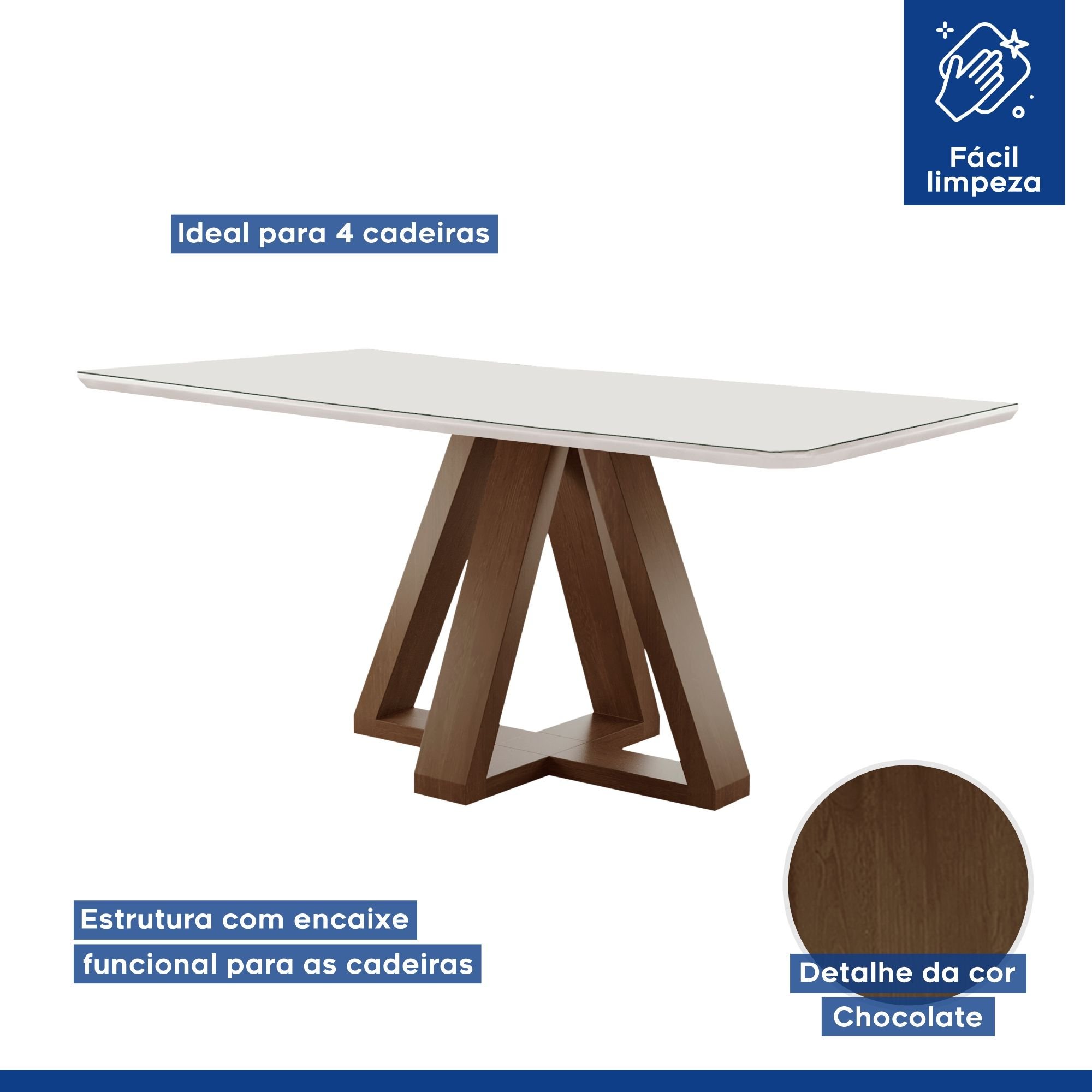 Conjunto Mesa Tampo Smart Plus Vidro Kyra 120cmx90cm 4 Cadeiras Canela - 3