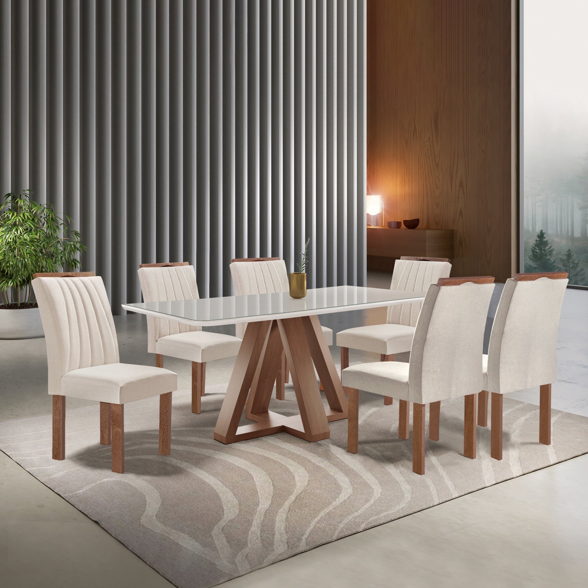 Conjunto Mesa Tampo Smart Plus Vidro Kyra 170cmx90cm 6 cadeiras Arizona - 1