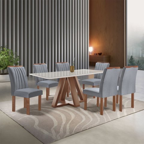 Conjunto Mesa Tampo Smart Plus Vidro Kyra 170CMX90CM 6 Cadeiras Arizona