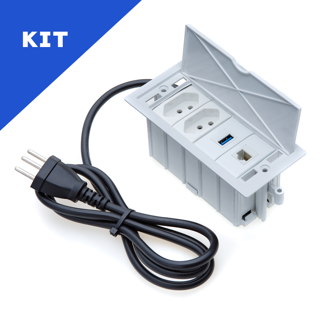 Kit Caixas Tomadas 4 Bl Basc 2 Tom 10a 1 Usb Dados 1 Rj45:branco - 2