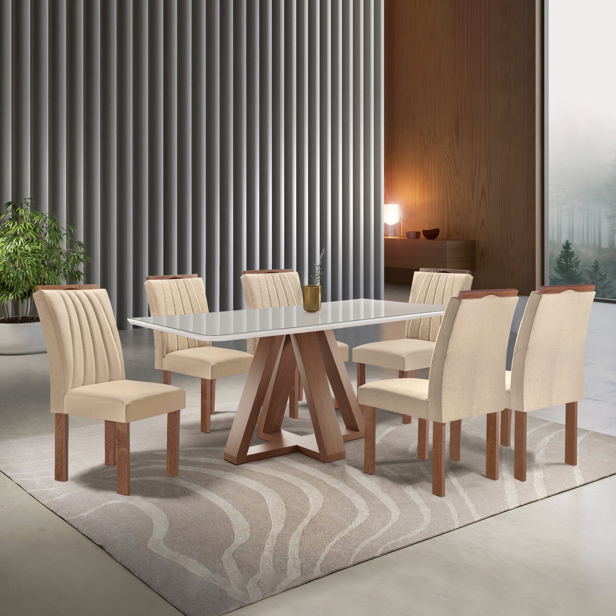 Conjunto Mesa Tampo Smart Plus Vidro Kyra 170cmx90cm 6 cadeiras Arizona - 1