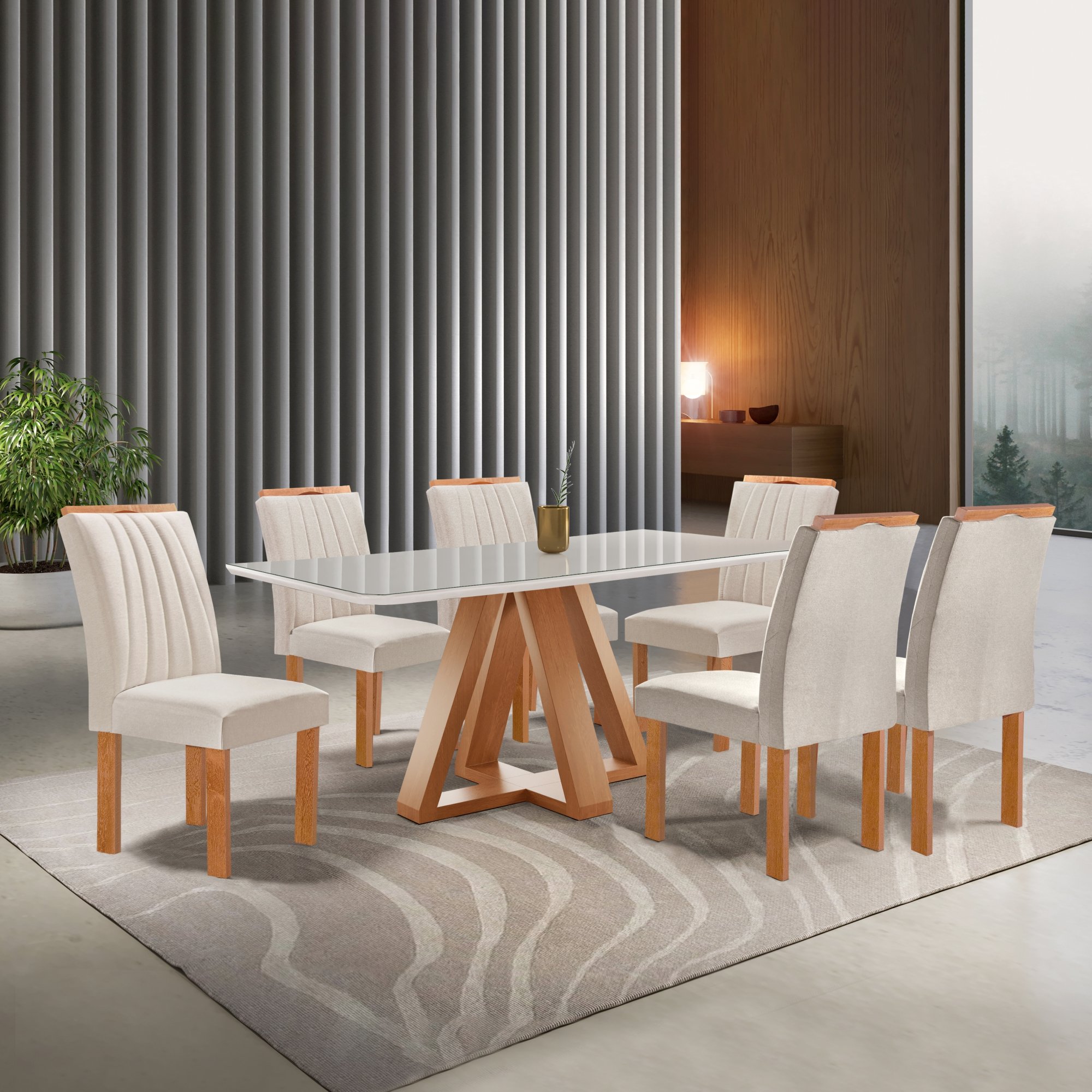 Conjunto Mesa Tampo Smart Plus Vidro Kyra 170cmx90cm 6 cadeiras Arizona