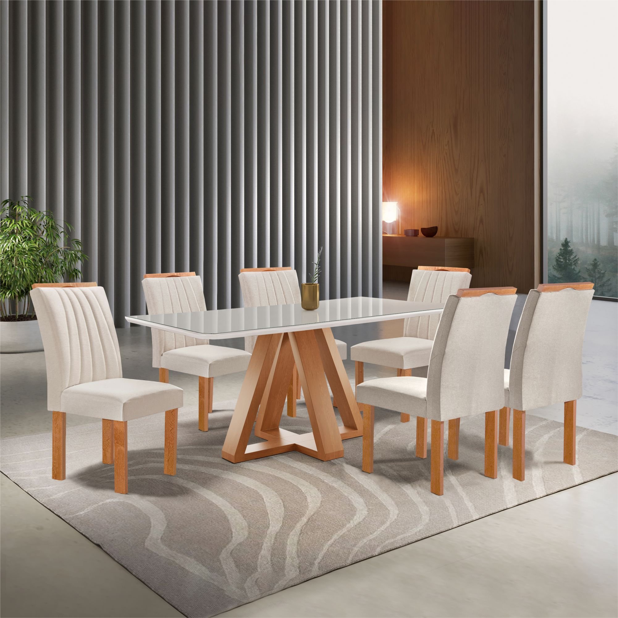 Conjunto Mesa Tampo Smart Plus Vidro Kyra 170cmx90cm 6 cadeiras Arizona - 1