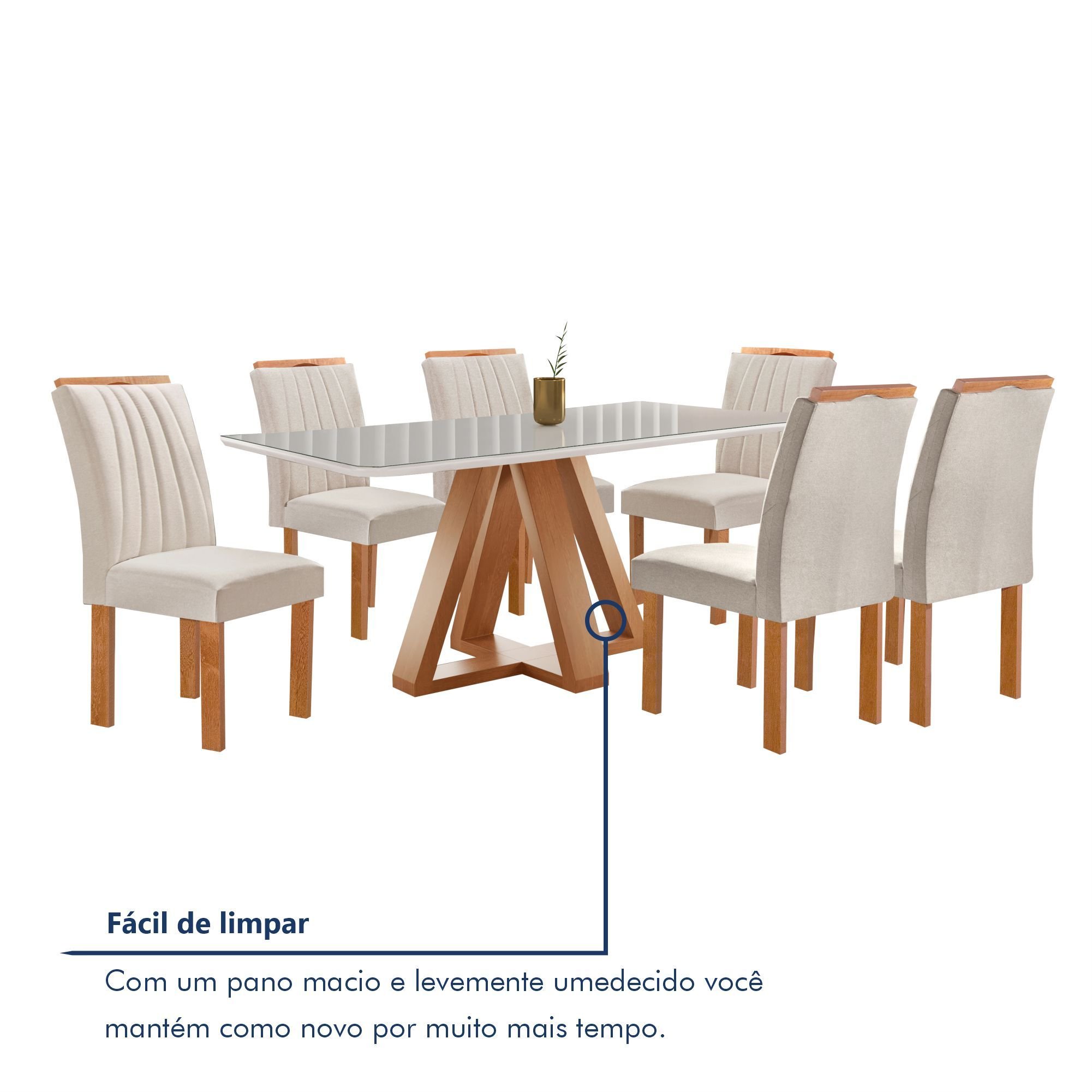 Conjunto Mesa Tampo Smart Plus Vidro Kyra 170cmx90cm 6 cadeiras Arizona - 8