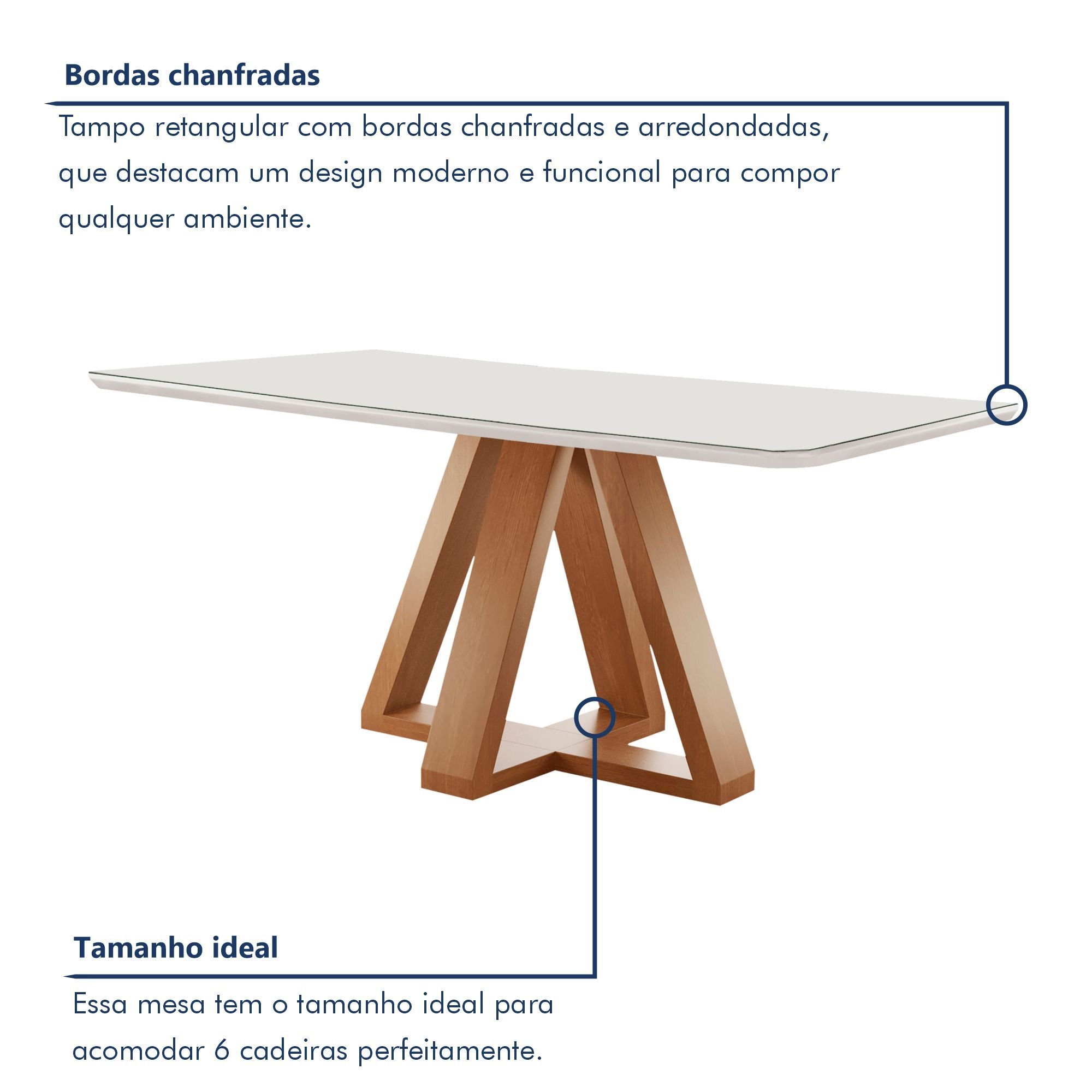 Conjunto Mesa Tampo Smart Plus Vidro Kyra 170cmx90cm 6 cadeiras Arizona - 4