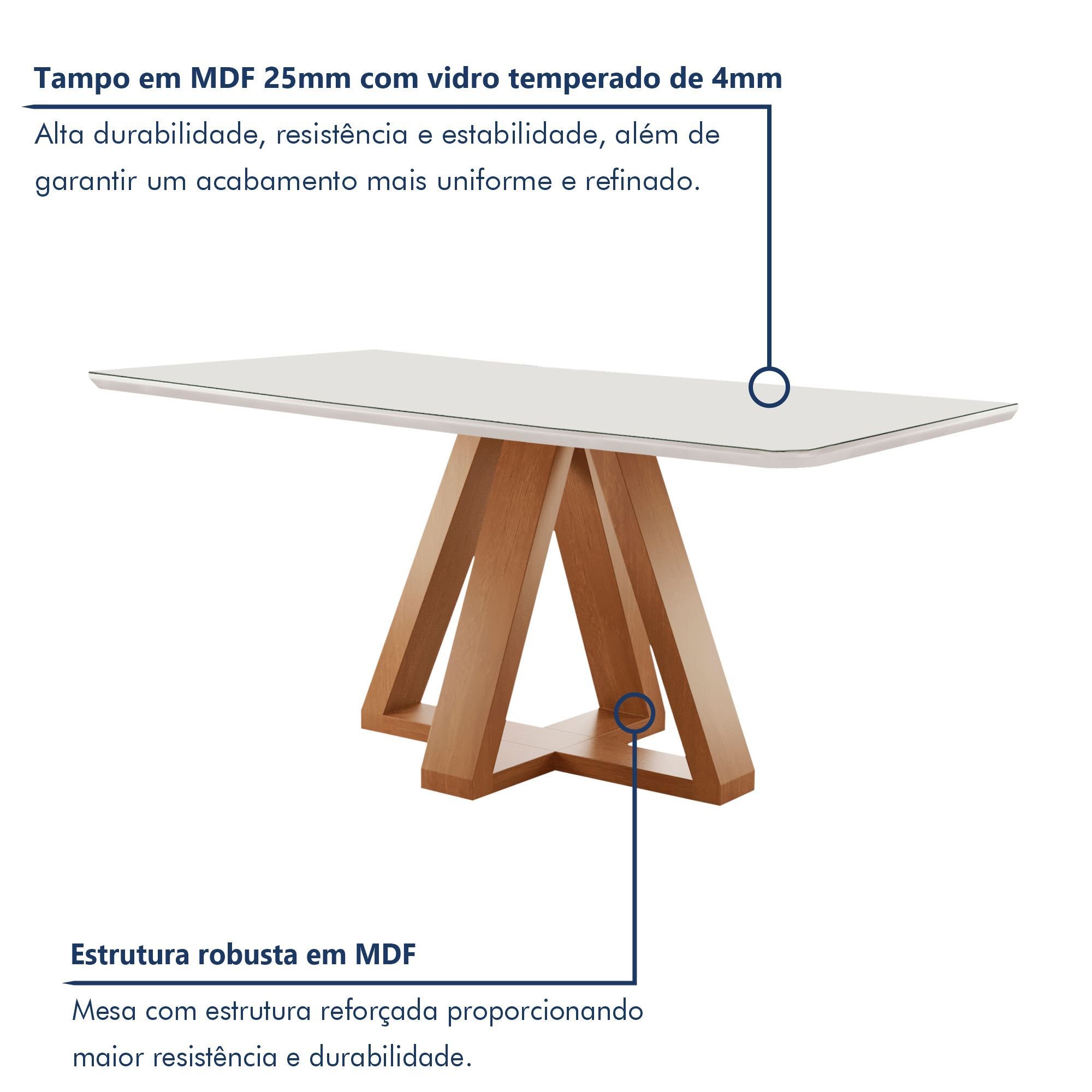Conjunto Mesa Tampo Smart Plus Vidro Kyra 170cmx90cm 6 cadeiras Arizona - 2