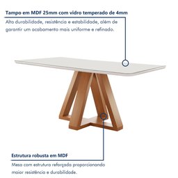 Conjunto Mesa Tampo Smart Plus Vidro Kyra 170cmx90cm 6 cadeiras Arizona - 3