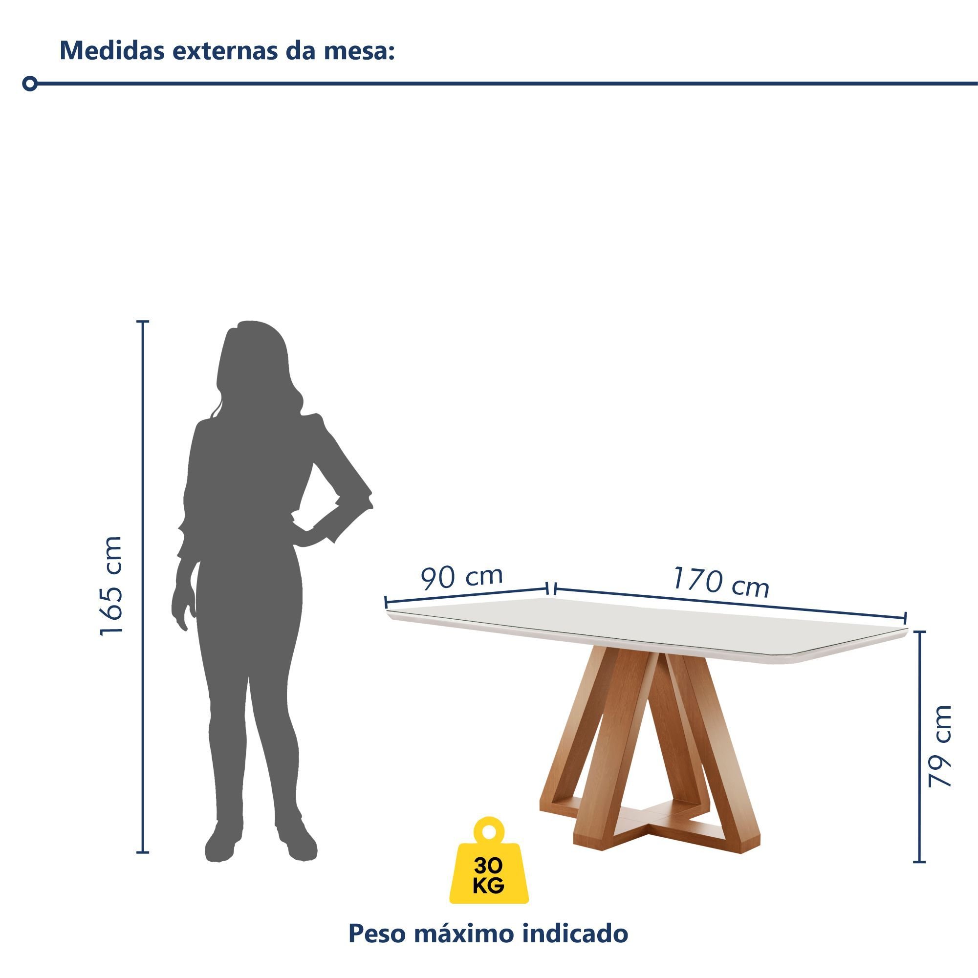 Conjunto Mesa Tampo Smart Plus Vidro Kyra 170cmx90cm 6 cadeiras Arizona - 9