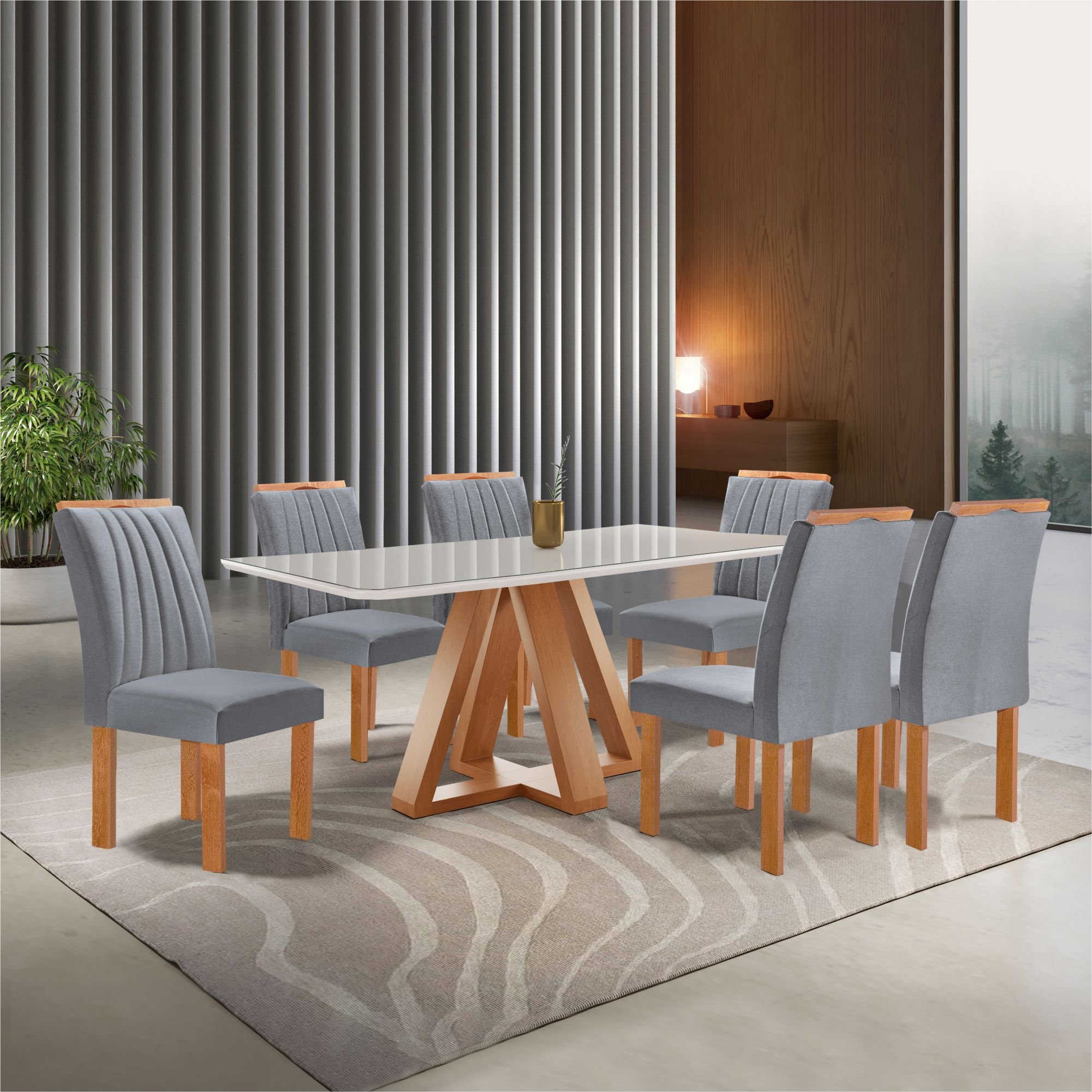 Conjunto Mesa Tampo Smart Plus Vidro Kyra 170cmx90cm 6 cadeiras Arizona