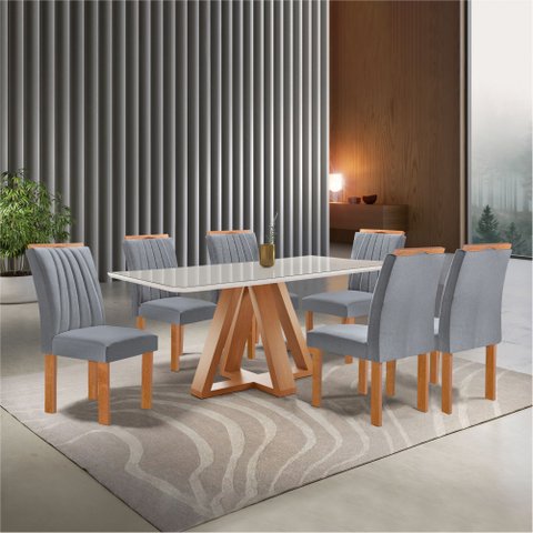Conjunto Mesa Tampo Smart Plus Vidro Kyra 170CMX90CM 6 Cadeiras Arizona