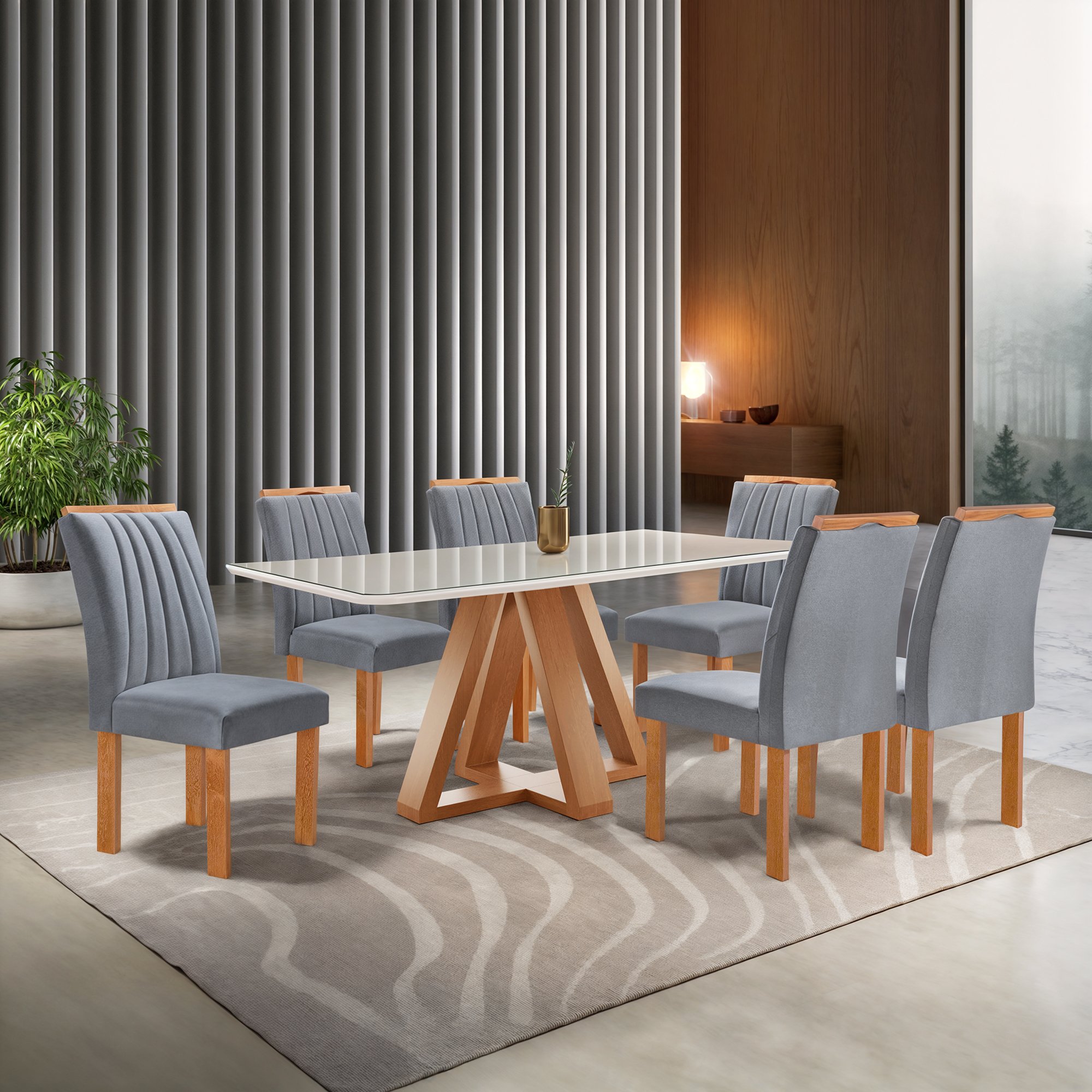 Conjunto Mesa Tampo Smart Plus Vidro Kyra 170cmx90cm 6 cadeiras Arizona - 1