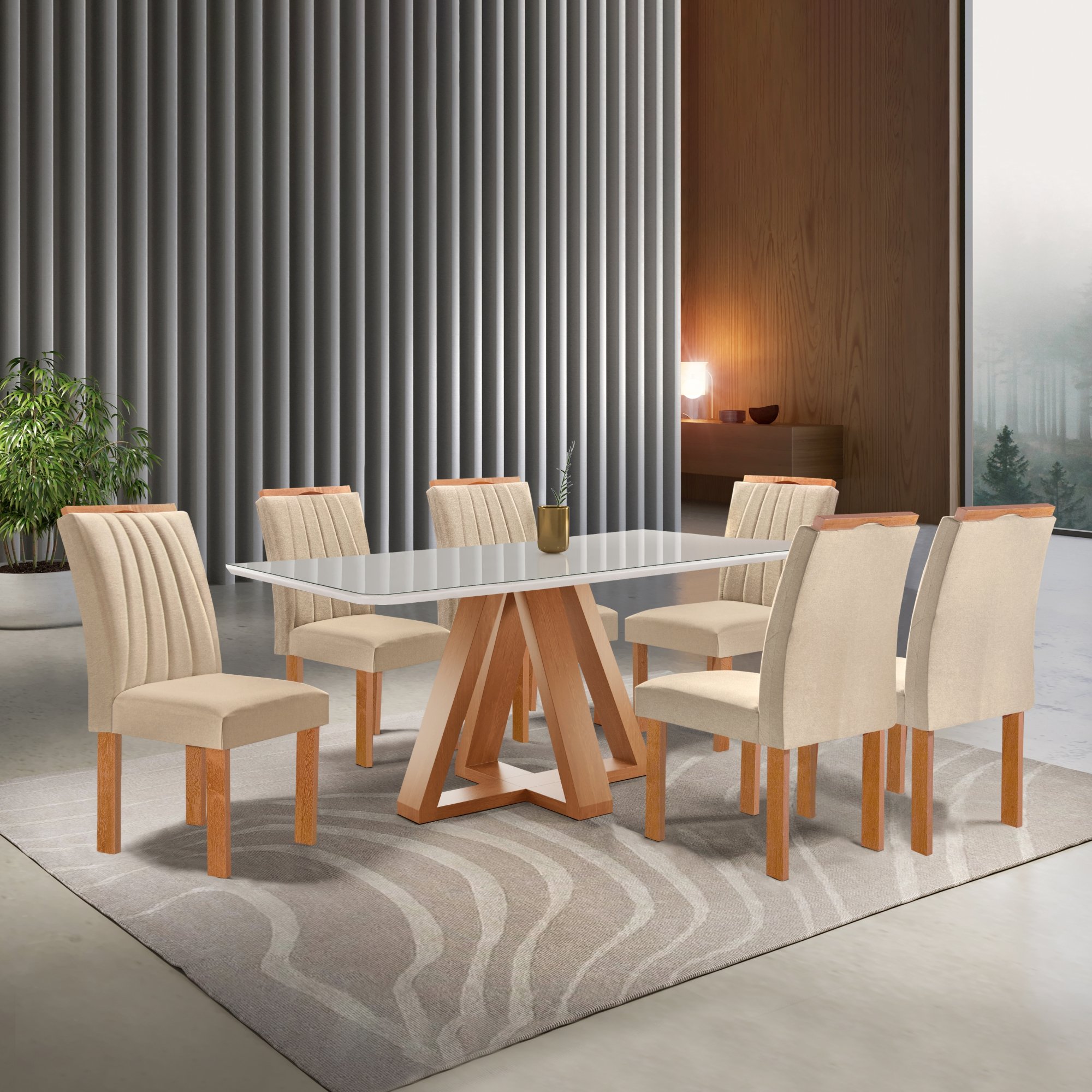 Conjunto Mesa Tampo Smart Plus Vidro Kyra 170cmx90cm 6 cadeiras Arizona - 1