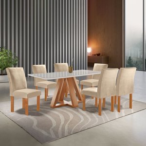 conjunto Mesa Tampo Smart Plus Vidro Kyra 170cmx90cm 6 Cadeiras Canela