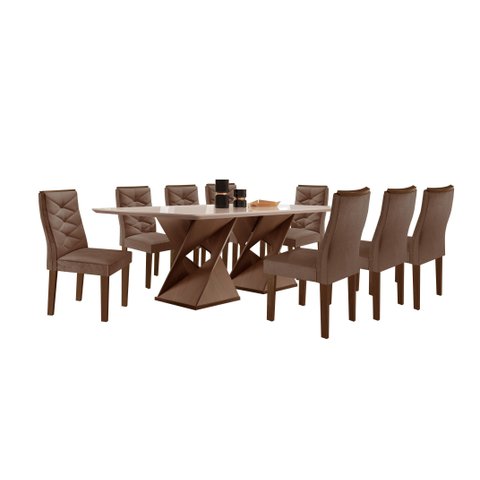 Conjunto Mesa com Vidro e 8 Cadeiras 200cmx90cm Barcelona Yescasa