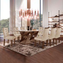 Conjunto Mesa com Vidro e 8 Cadeiras 200cmx90cm Barcelona Yescasa - 1