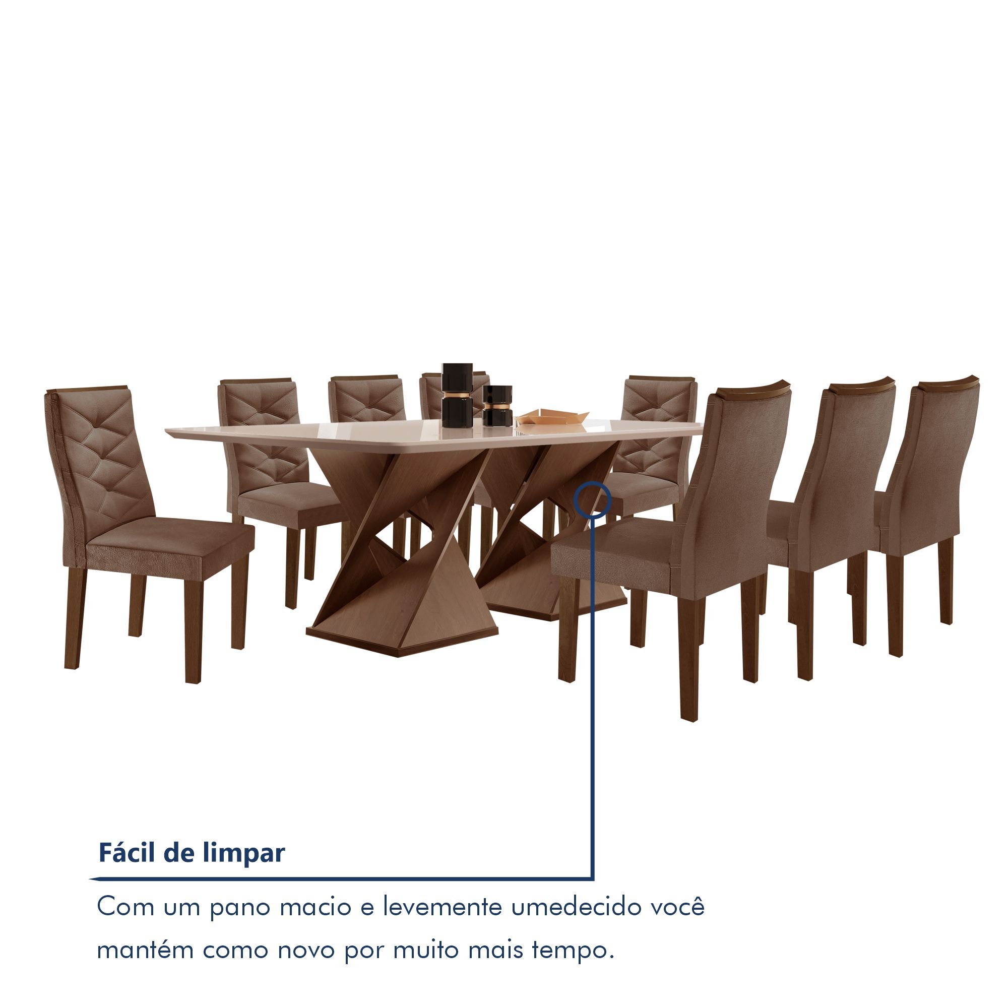 Conjunto Mesa com Vidro e 8 Cadeiras 200cmx90cm Barcelona Yescasa - 8