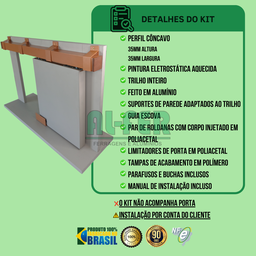 Kit Prático para Porta de Correr 80cm Trilho Cereja - 1,60m + 1 Par de Concha - 2