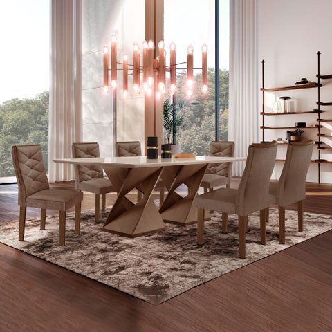 Conjunto Mesa com Vidro e 6 Cadeiras 170CMX90CM Barcelona Yescasa