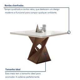 Conjunto Mesa Quadrada com Vidro e 4 Cadeiras 100cmx100cm Barcelona Yescasa - 4