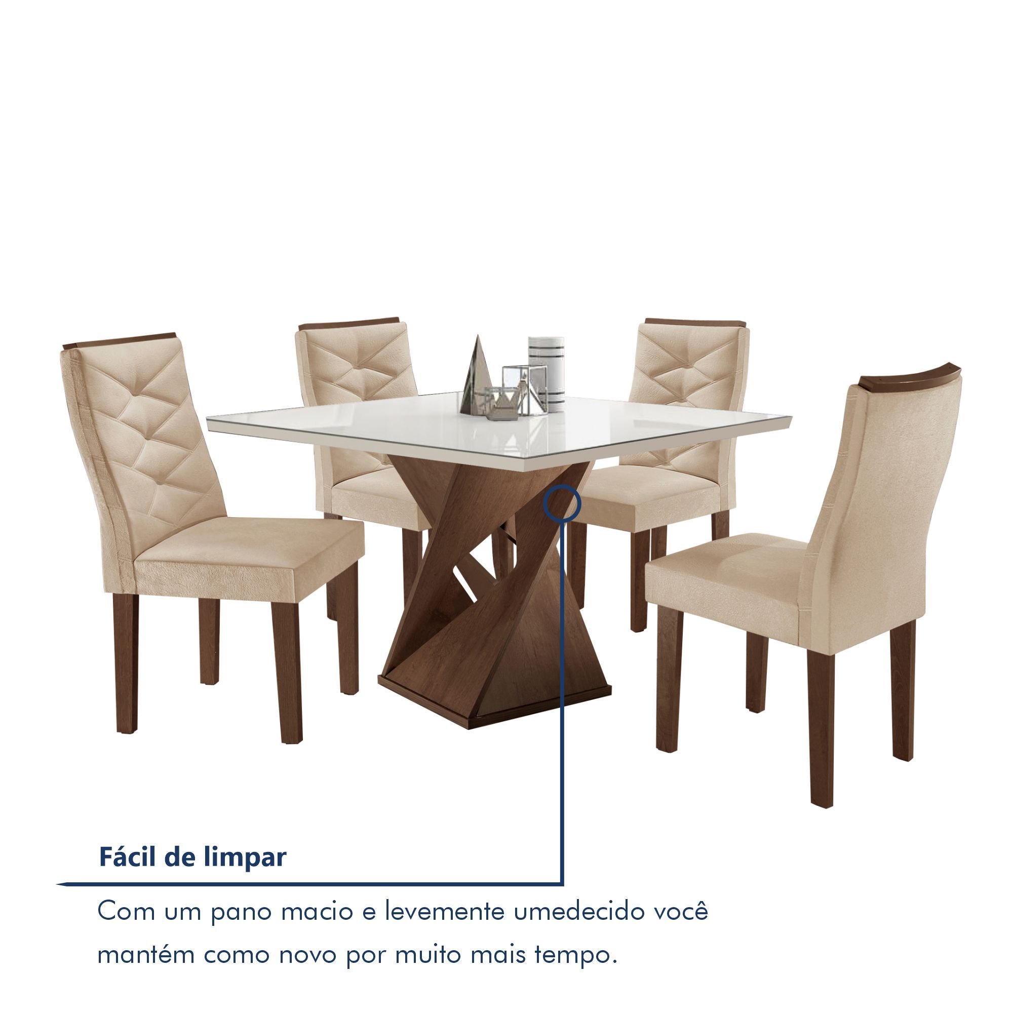 Conjunto Mesa Quadrada com Vidro e 4 Cadeiras 100cmx100cm Barcelona Yescasa - 8