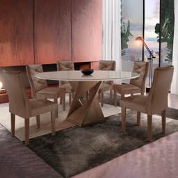 Conjunto Mesa Redonda com Vidro e 6 Cadeiras Tampo 120cmx120cm Barcelona Yescasa - 1