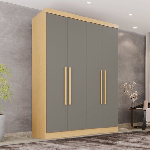 Guarda-Roupa Casal 4 Portas 2 Gavetas França Espresso Móveis Cinza/Jequitibá/Granizo