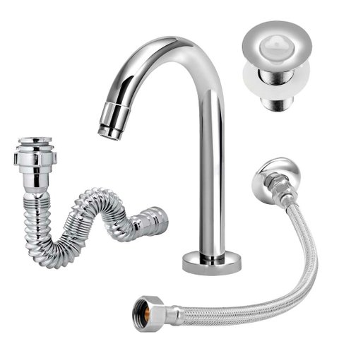 Torneira Banheiro Clean Metal+engate Flexível+válvula+sifão