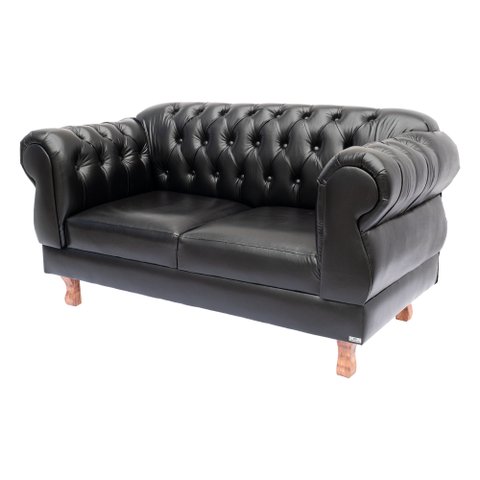 Namoradeira Chesterfield Elisabeth Capitonê SALA DE ESTAR E RECEPÇÃO COURINO PRETO 2 L