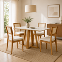 Ver imagem 1 de Mesa de Jantar 135cm c/ 4 Cadeiras Estofadas Dalla Costa MDF Cor:Off White com Freijó e Cesare
