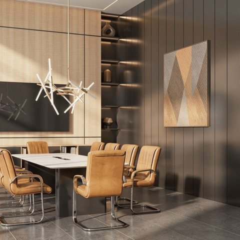 Kit com 2 Cadeiras Office Base Fixa em Aço Cromado e Couro Ecologico Austin Marrom/Caramelo