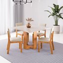 Ver imagem 1 de Conjunto Sala de Jantar 4 Lugares Estela Tampo de Vidro Mel e Bege