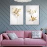 Conjunto Quadros Decorativos Sala Quarto Florais Dourado em Tecido Canvas - 1