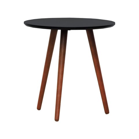 Tripé Mesa Lateral Tampo MDF e Pés Madeira Eucalipto Maciço - Amêndoa Preto