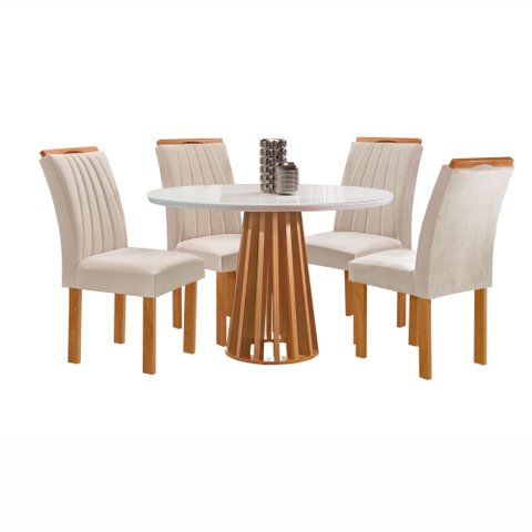 Conjunto Mesa Tampo Redondo Plus Vidro Kansas 100cm 4 Cadeiras Arizona