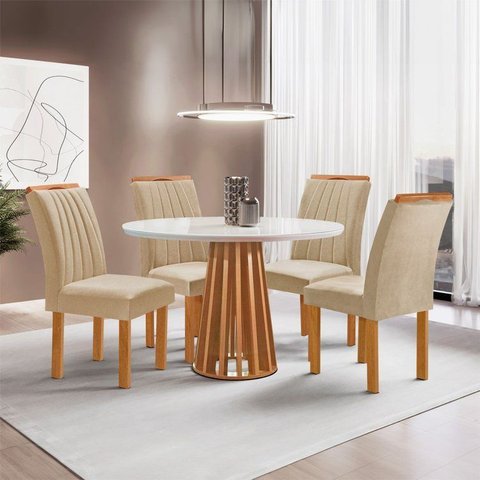 Conjunto Mesa Tampo Redondo Plus Vidro Kansas 100cm 4 Cadeiras Arizona