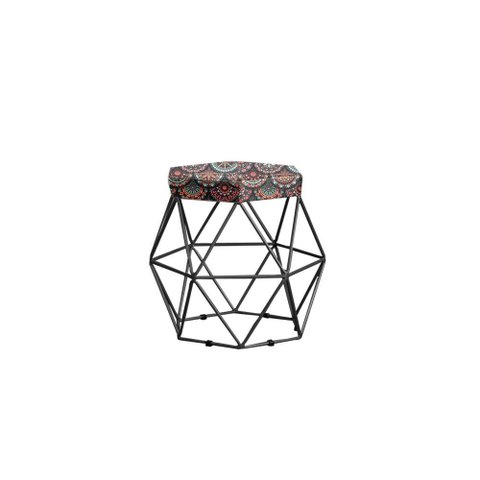Puff Onix Preta Estampa Mandala Metal Móveis