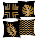 Ver imagem 1 de Kit com 4 Capas para Almofadas Decorativas Folhas Pretas com Dourado