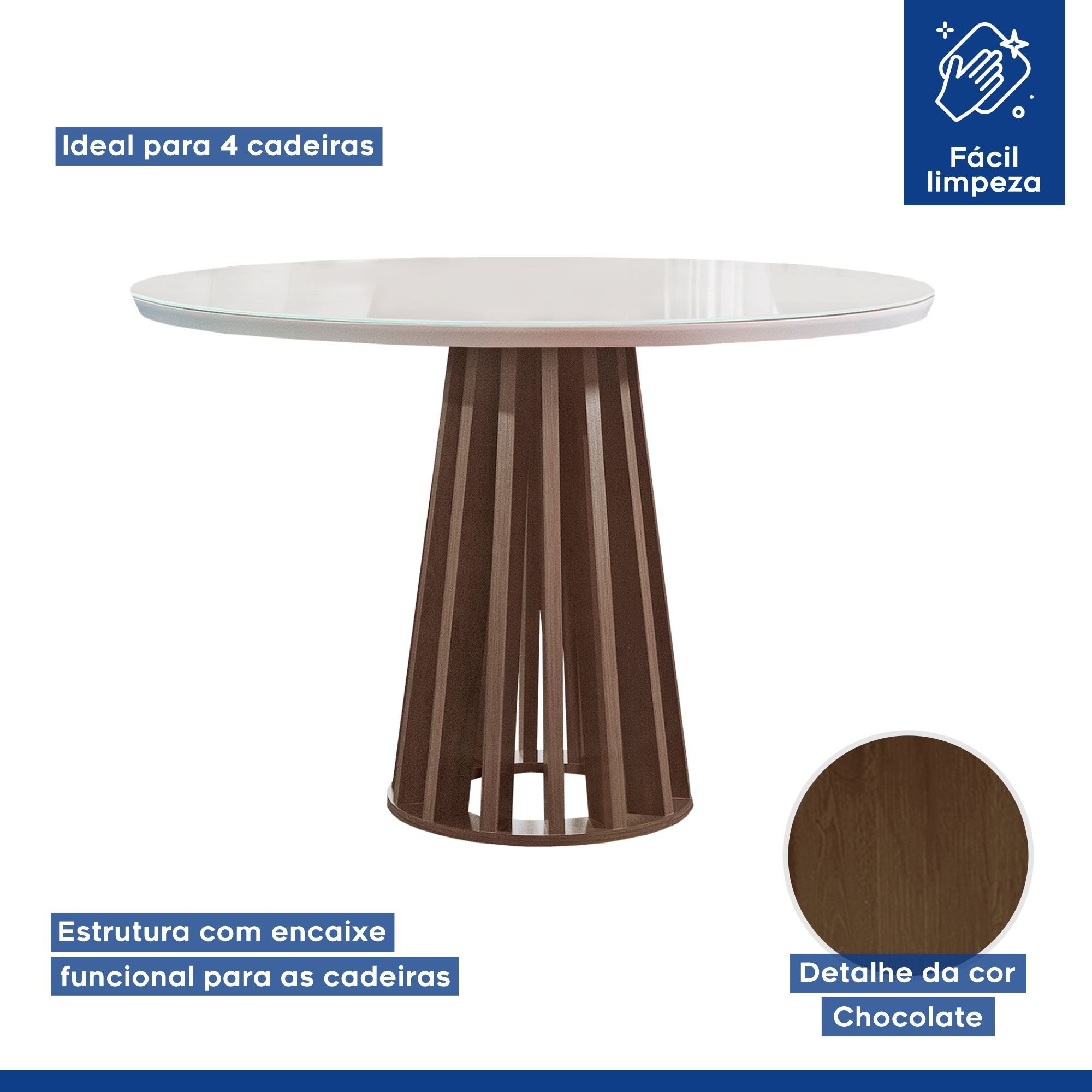 Conjunto Mesa Tampo Redondo Plus Vidro Kansas 100cm 4 Cadeiras Arthus - 3