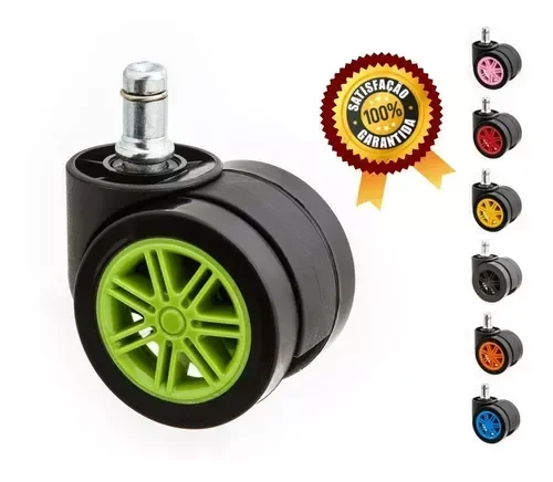 Kit 5 Rodinhas 55mm P/ Cadeira Gamer Anti-risco Silicone/pu:verde - 2