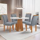 Ver imagem 1 de Conjunto Mesa Tampo Redondo Plus Vidro Kansas 100cm 4 Cadeiras Arthus Cinza/Cinamomo/Off White/Suede