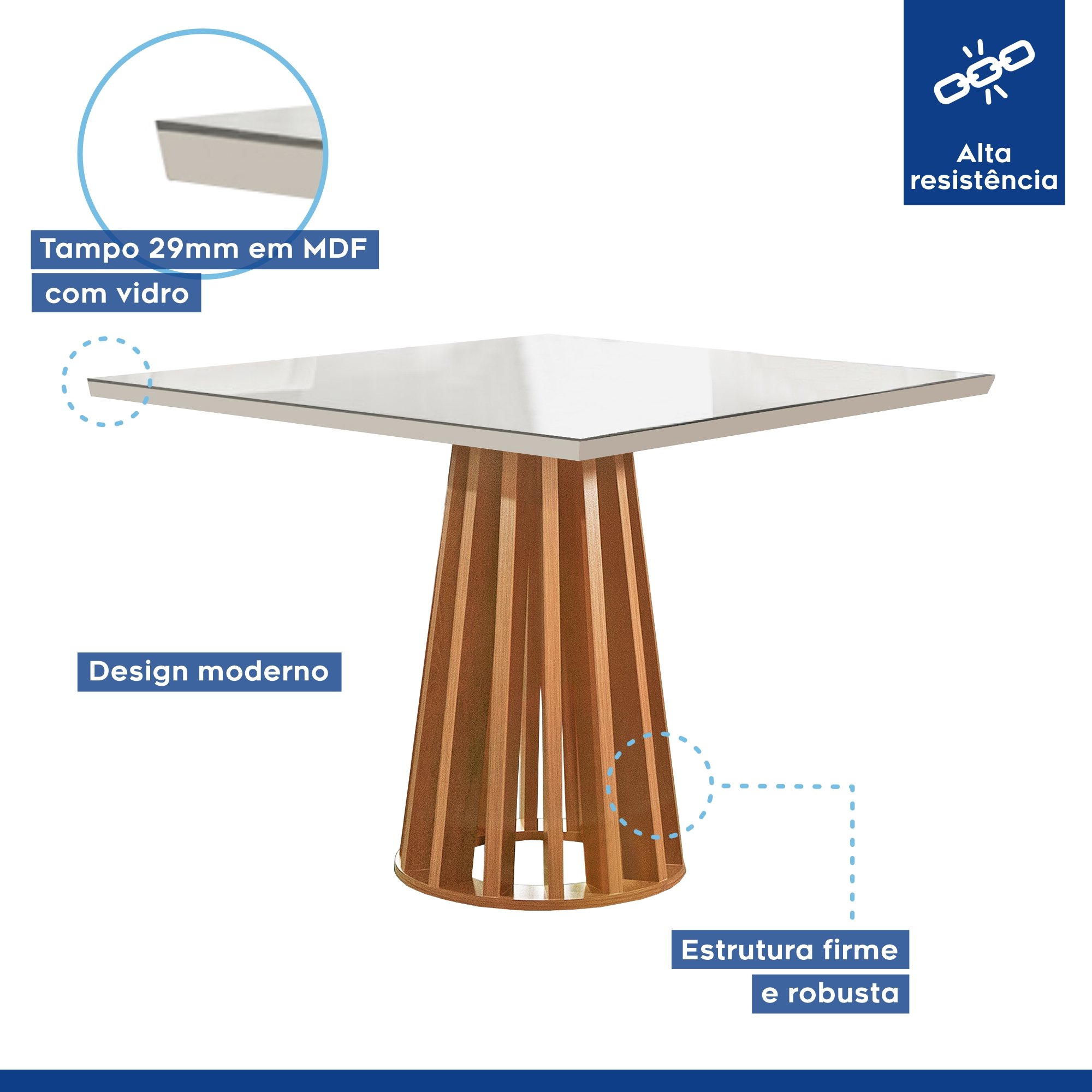 Conjunto Mesa Tampo Slim Plus Vidro Kansas 100cm 4 Cadeiras Arizona - 3