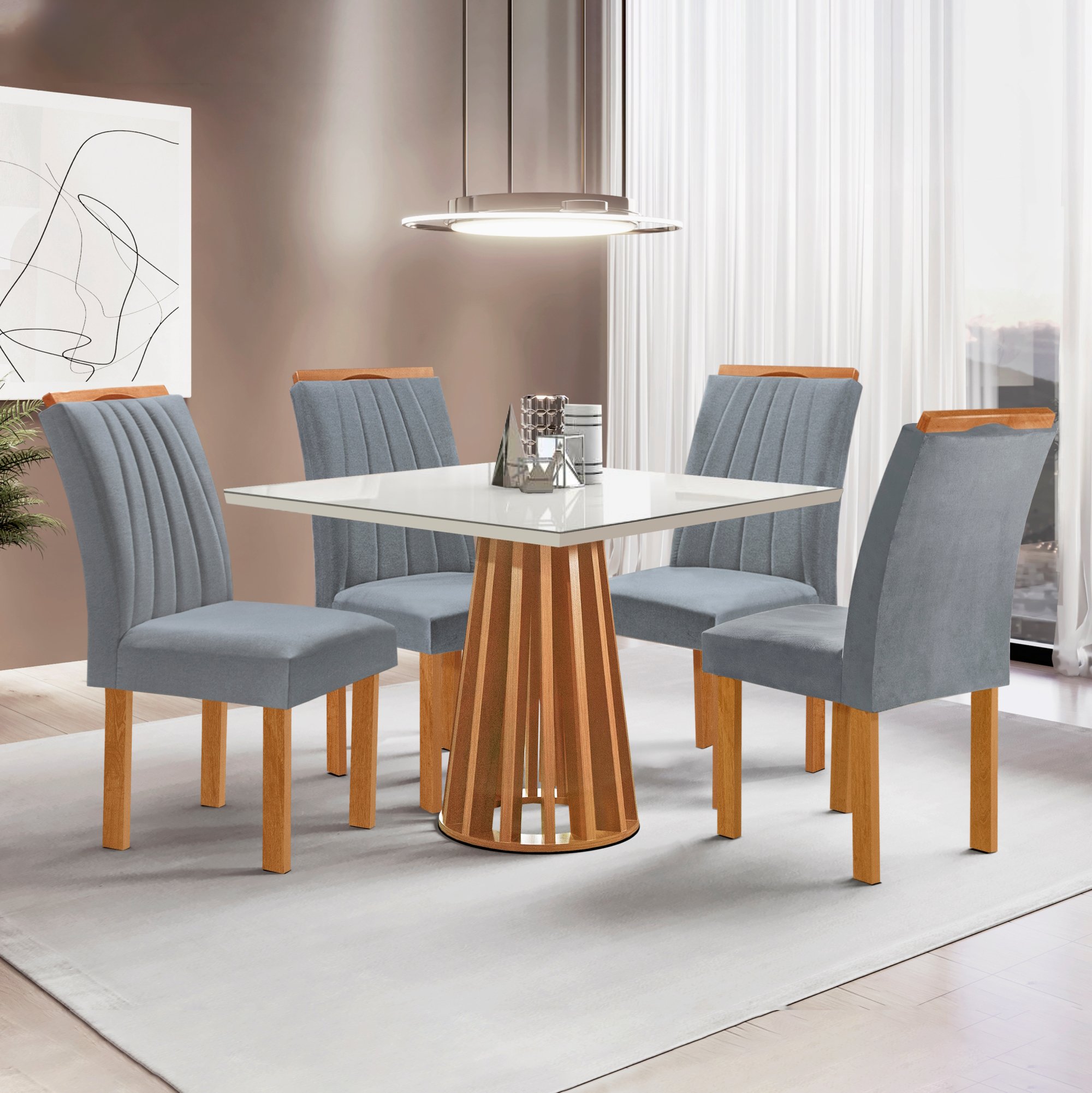 Conjunto Mesa Tampo Slim Plus Vidro Kansas 100cm 4 Cadeiras Arizona - 1