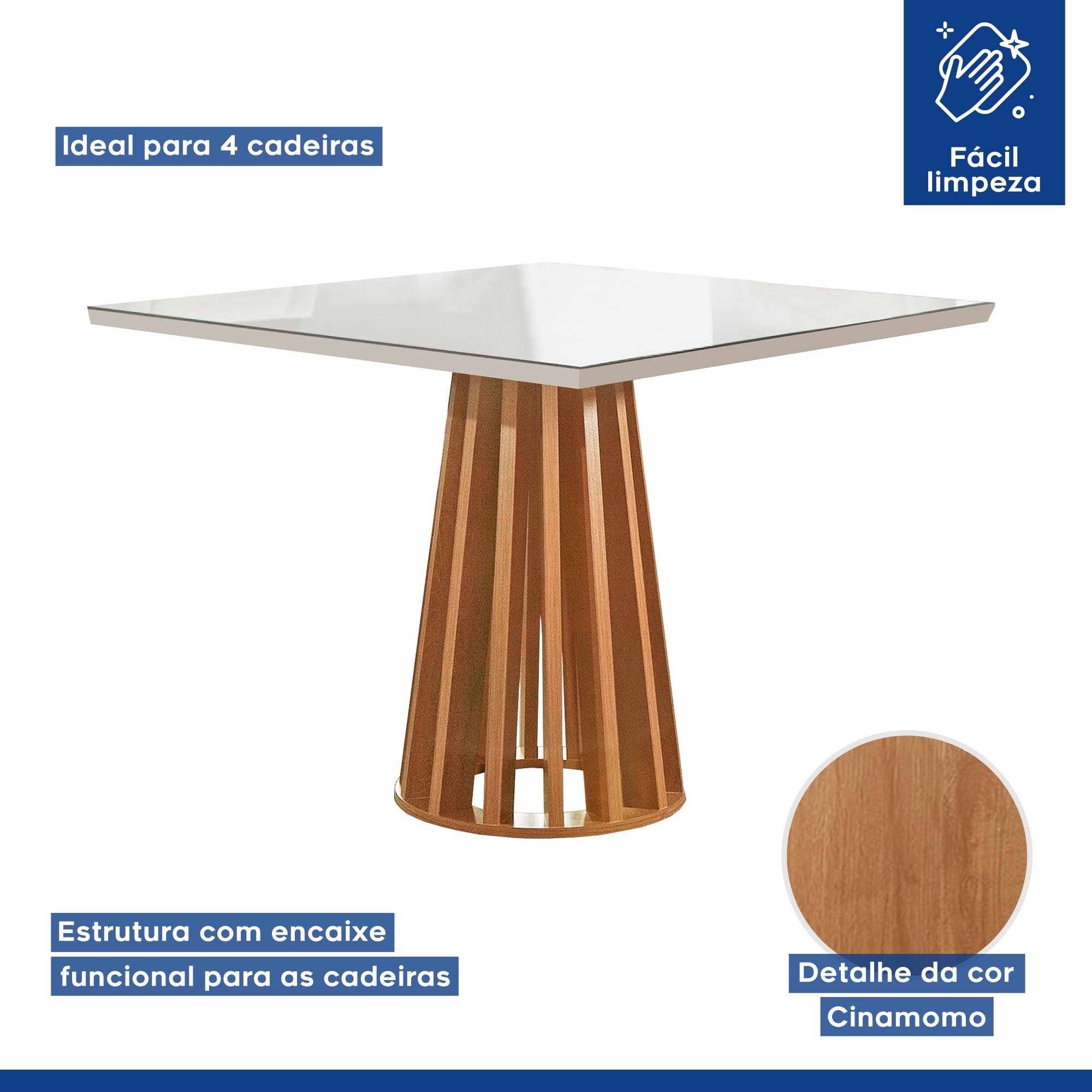 Conjunto Mesa Tampo Slim Plus Vidro Kansas 100cm 4 Cadeiras Arizona - 4