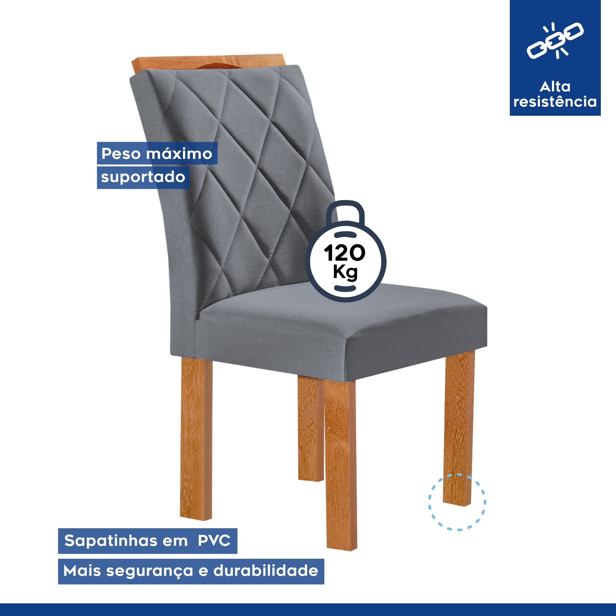 Conjunto Mesa Tampo Slim Plus Vidro Kansas 100cmx100cm 4 Cadeiras Arthus - 6