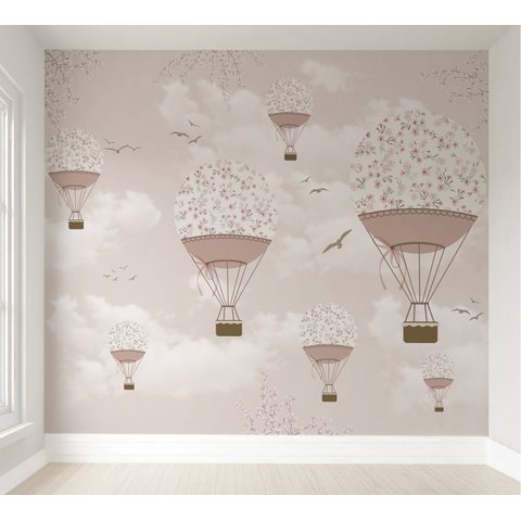 Papel de Parede Balãozinho Menina Infantil Rosa para Quarto de Bebê M² Vr56